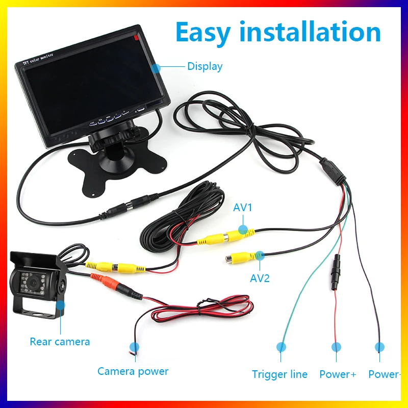 Автомобильная камера заднего вида цветная Проводная 7 дюймов с ЖК-дисплеем |