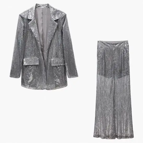 Осенний Женский комплект из 2 предметов 2019 металлические блестки модный Комплект