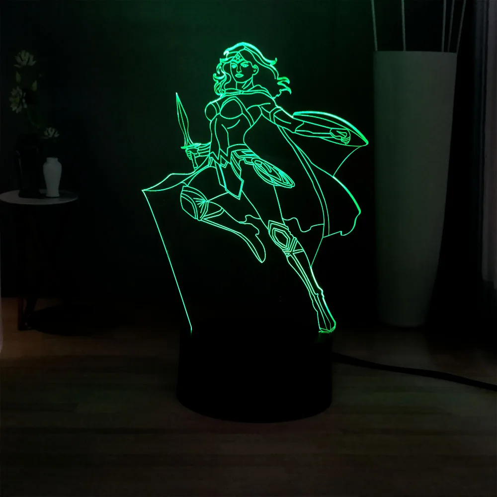 RGB 7 разноцветных Wonder Woman LED Ночник Новинка домашний декор USB мини переключатель