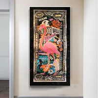 graffiti flamingo on golden dollar abstract art prints money picture on canvas wall painting posters for living room decoration