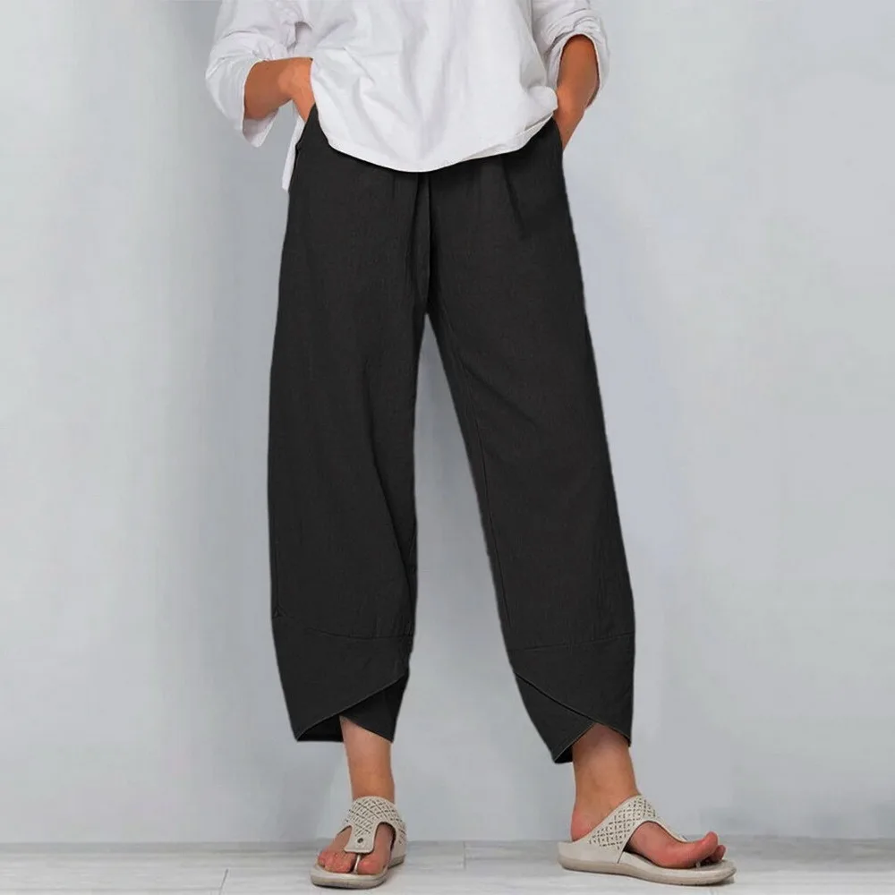 

Gray European And Casual Loose Cotton And Linen Printed Wide-leg Pants Women Vertical Flower Pants