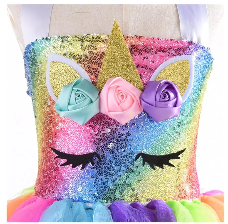 Girls Rainbow Unicorn Dresses Flower Wedding Ball Gown Little Christmas Party Costume Children Clothes Baptism Outfits | Детская одежда