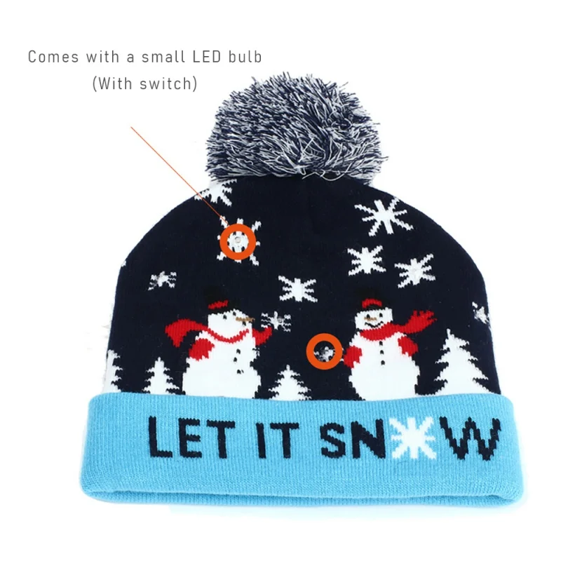 Рождественская шапка со светодиодной подсветкой светящаяся вязаная снеговиком