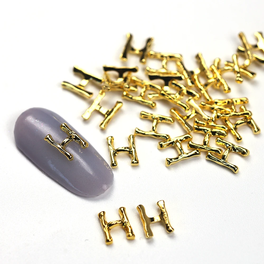 10 шт./пакет нейл арта сплав бриллиант позолоченные буквенные формы стикеры 3D