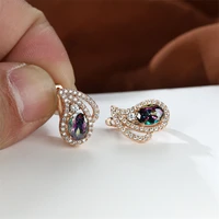 eparbers trendy fashion oval cut rainbow cubic zirconia clip hoop earrings for women bridal wedding engagement jewelry girl gift