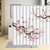 romantic rose pink floral plant shower curtains peach blossom cherry flowers bathroom decor waterproof curtains with 12 hooks