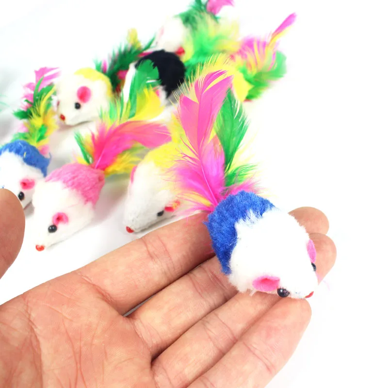 

1Pc Cute Cat Toys Plush False Mouse Colorful Feather Funny Interactive Playing Toys for Cats Puppy Pet Supplies Random Color