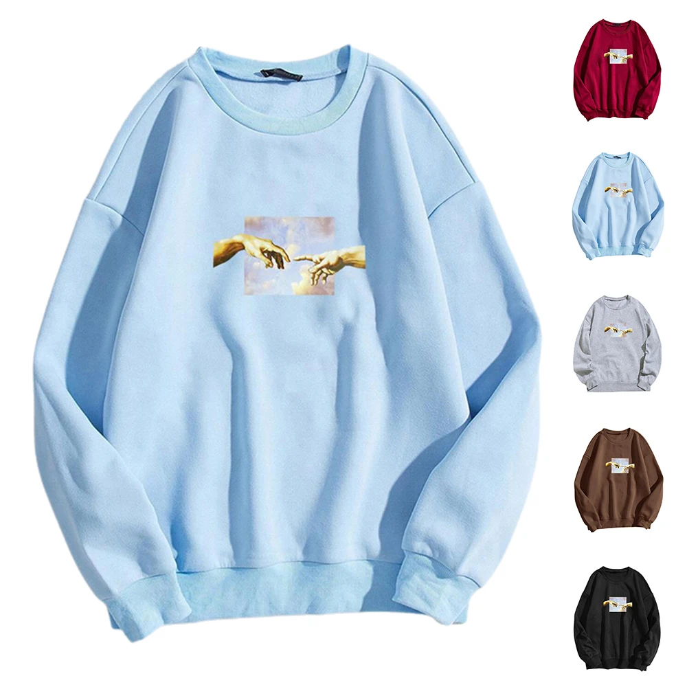 

Womens Ladies Casual Painting Printed Hooded Baggy Loose Solid Blouses Winter Pullover Hoodie Tops Casual Outwearing Clothes