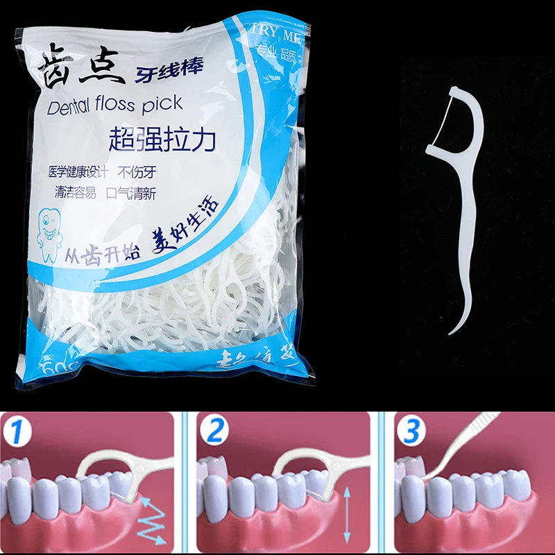 

600Pcs/bags Dental Floss Flosser Picks Teeth Toothpicks Stick Clean Oral