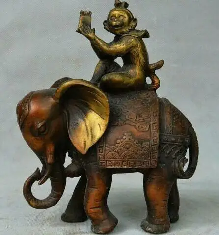 

8" Rare Chinese Folk Bronze Copper Fengshui Wealth Animal Monkey Elephant Statue