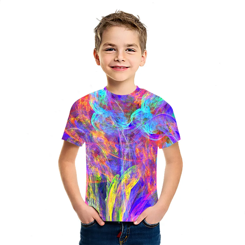

Футболка для мальчиков и девочек, Свободный Топ с цветным 3D принтом, с коротким рукавом и круглым вырезом, повседневная креативная универса...