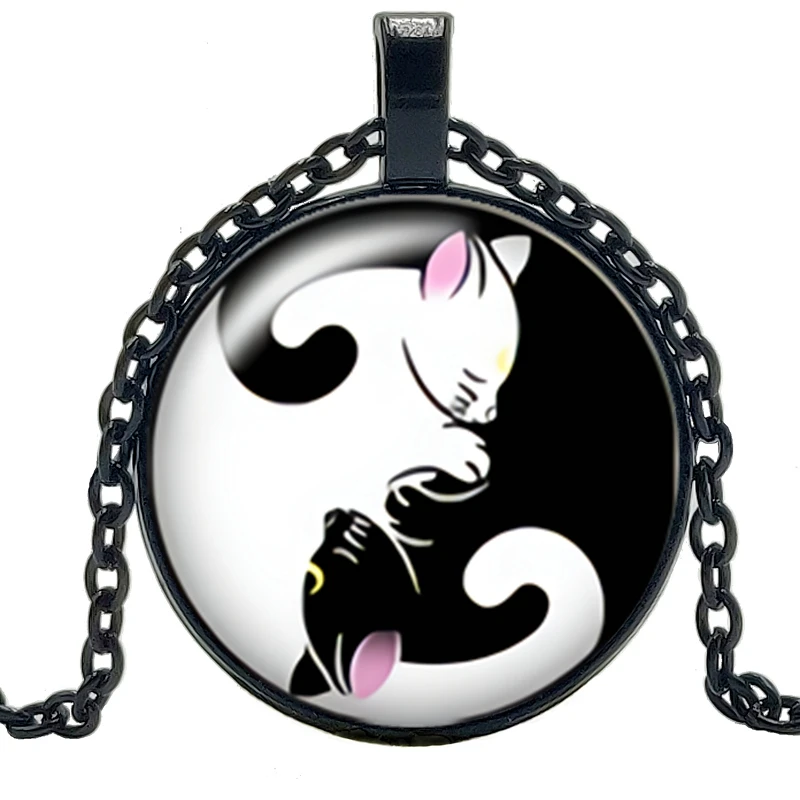 Новинка 2020 креативное ожерелье с черно белым котом Инь и Ян из мультфильма