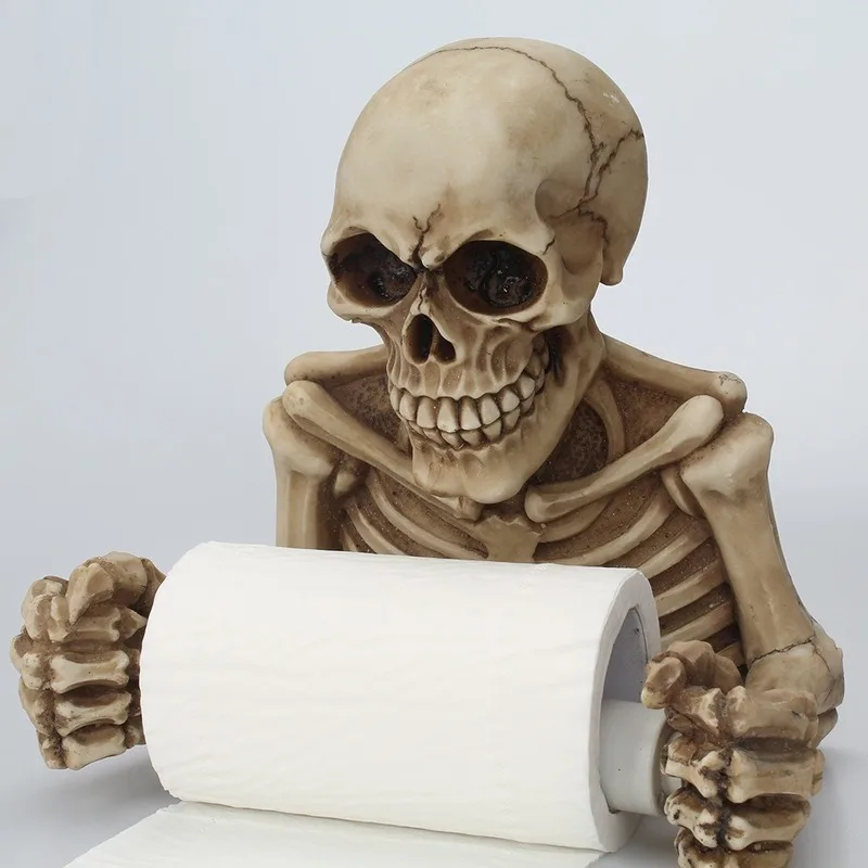 

Decorations Scary Halloween Bathroom Resin Home Wall Hanging Toilet Paper Holder Horror Club Roll Props Pendant Skeleton Skulls