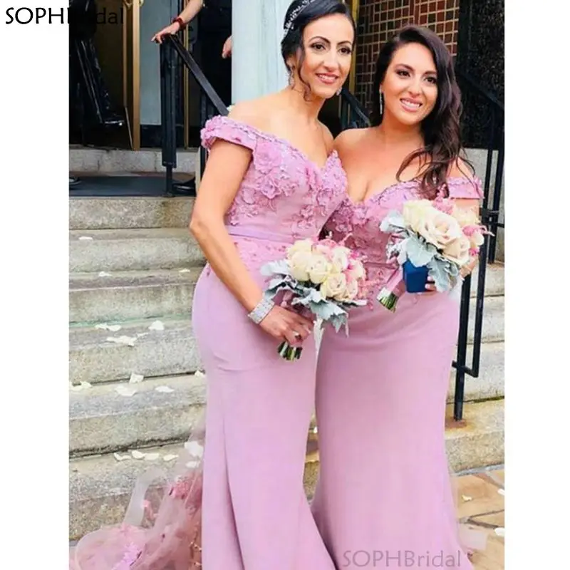

Женское платье подружки невесты, длинное платье с 3d-аппликацией и открытыми плечами, платье для свадебной вечеринки с юбкой-годе, 2021