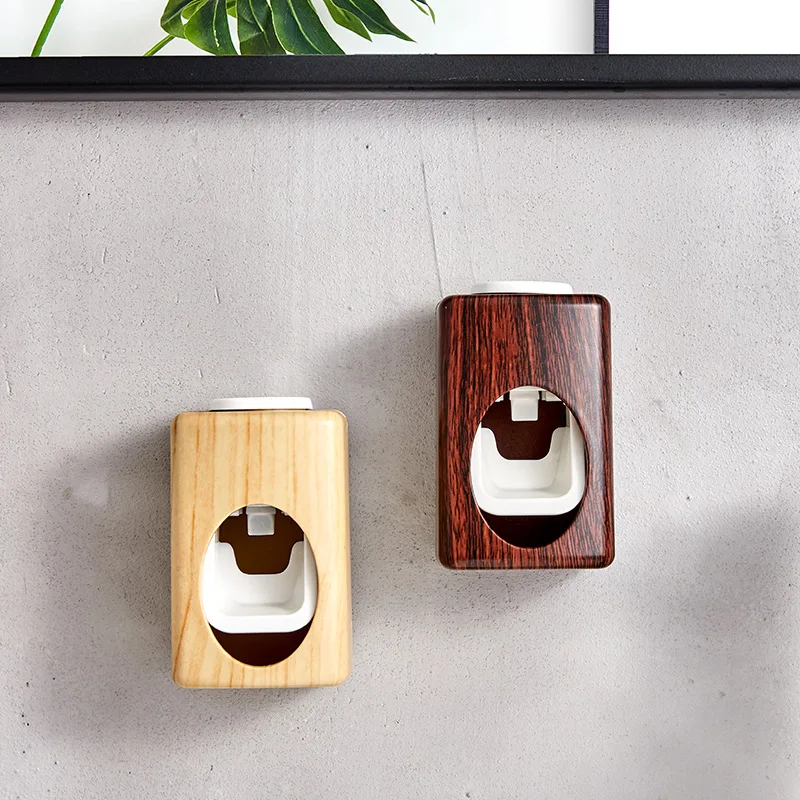 

Toothpaste Frame Automatic Wood Grain Wall-Mounted No-Punch Automatic Toothpaste Dispenser Toothpaste Squeezer Household SSwell