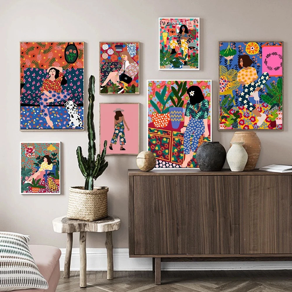 

Fashion Summer Girl Abstract Garden Wall Art Canvas Painting Vintage Nordic Posters Prints Wall Pictures For Living Room Unframe