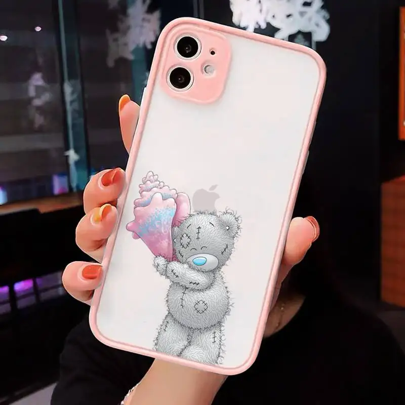 

Phone Case For iPhone 12 11 Mini Pro XR XS Max 7 8 Plus X Lovely Teddy bear Matte transparent Pink Cover