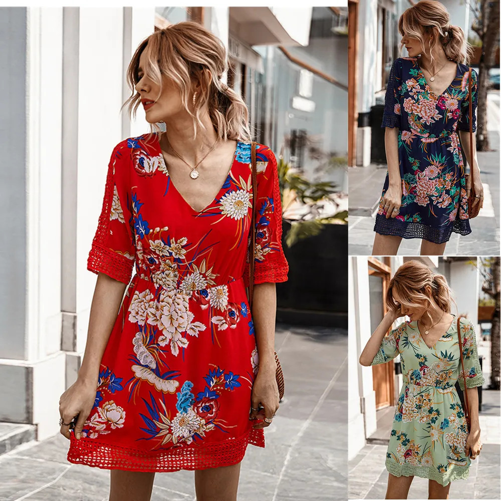 2020 летнее Новое модное женское платье средней длины с принтом повседневное
