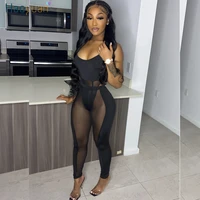 haoyuan sexy mesh sheer spliced two piece set tracksuit women bodysuit pants summer clothes vacation club outfits matching sets