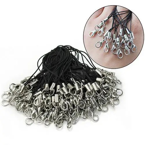 

100Pcs Black Mobile Cell Phone Lanyards Cords Straps Lariat with Lobster Clasps Pendant decoration Шнурок