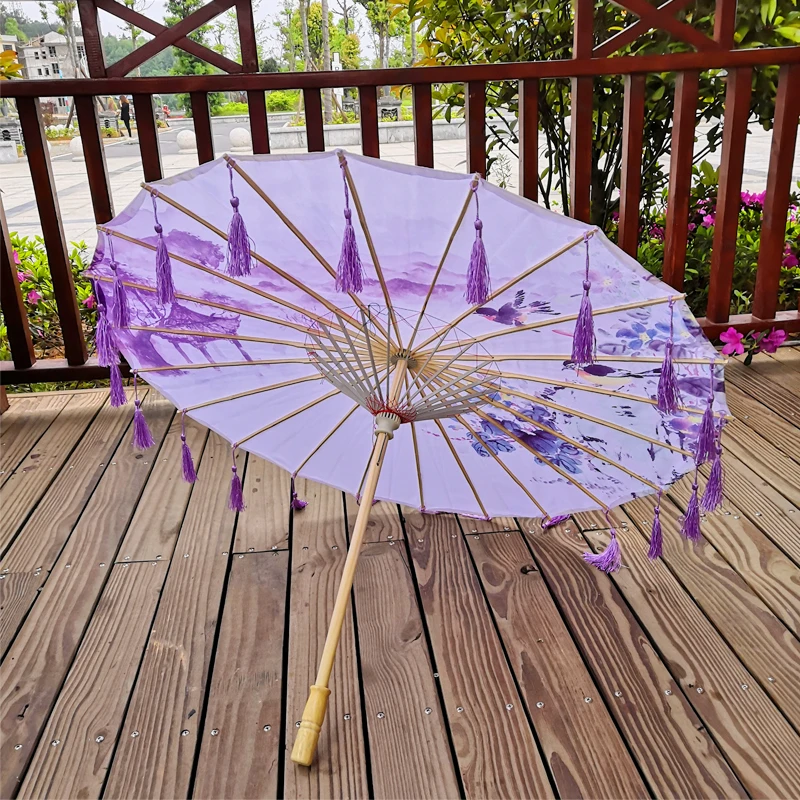 Chinese Silk Umbrella Anime Women Photography Cos Prop Antique Dance Tassels Transparent Japan Paper Wedding Parasol | Дом и сад