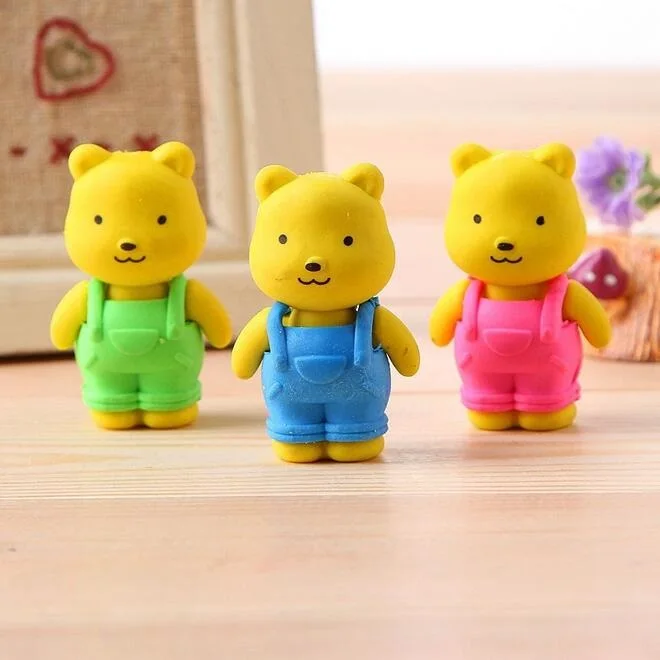

4 шт./лот Kawaii цветной ластик с ремешком в виде медведя, забавный подарок для студентов, приз, Детский пазл, игрушка, офисные и школьные принадл...