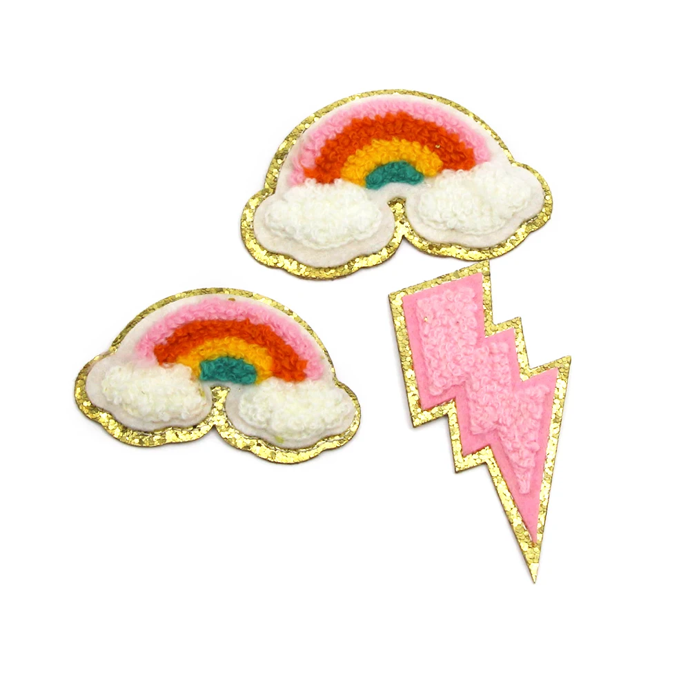 1Pcs Sequin Chenille Embroidery Patches Rainbow/Lightning/Heart Appliques Iron On For Children Woman Clothes | Дом и сад