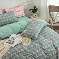 green plaid cotton bedding set 220x240 duvet cover set fitted sheet pillowcase 4pcs quilt cover bed linen single queen king size
