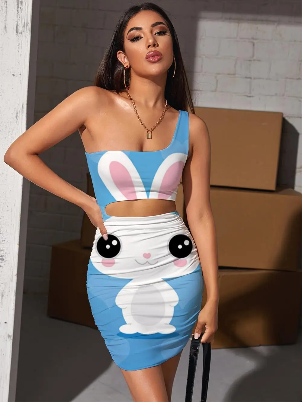 

Женское облегающее платье с 3D-принтом, в виде кролика