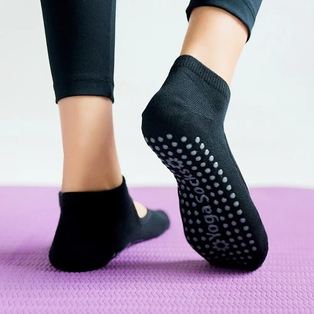 

1 Pair Grips Women Socks High Elastic Cotton Sticky Grip Socks Open Top Design Pilates Socks
