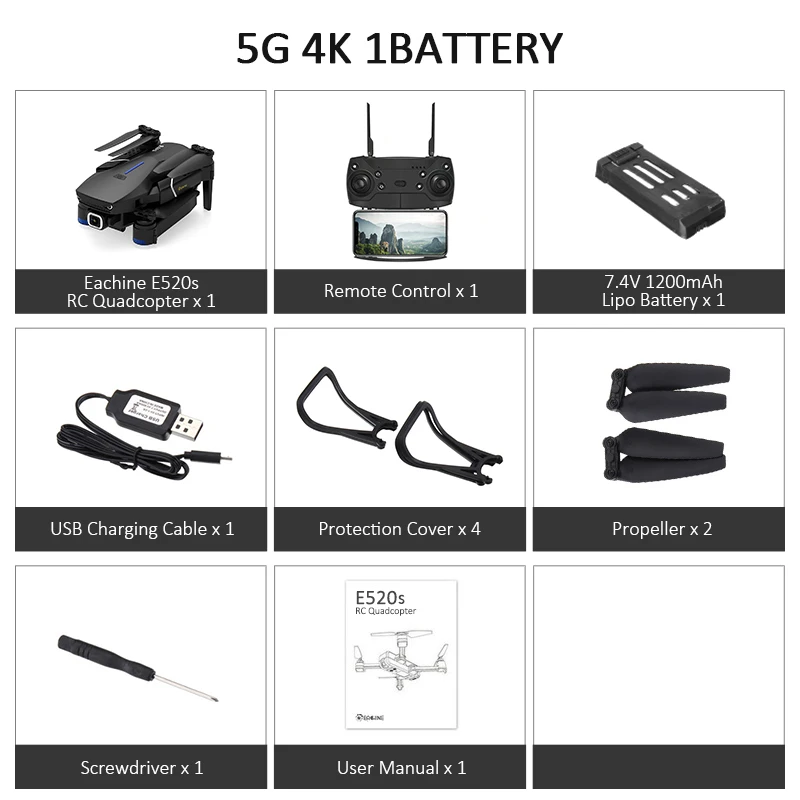 5G 4K 1battery Eachine E520S Quadcopter GPS WI-FI 4K с видом от первого лица/1080 P HD Камера Широкий формат 16 минут времени полета складной Дрон с дистанционным управлением для вертолетов - Цвет: 5G 4K 1battery