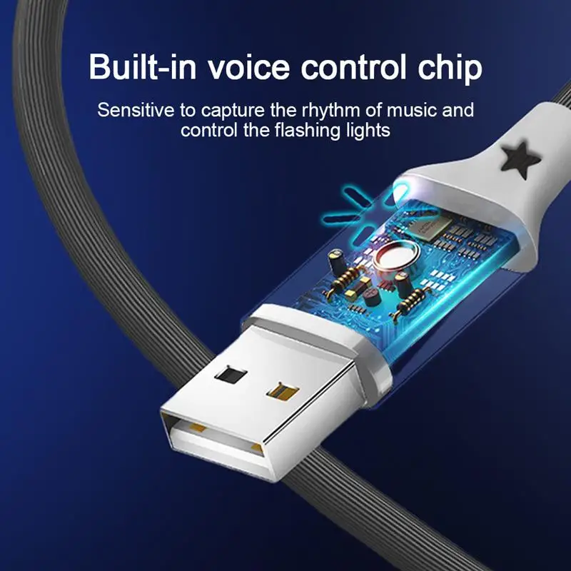 

USB Cable 2.4A Fast Charging Cord Type C Micro USB IOS Data Cable Voice Sensor Control LED Charger Wire For IOS/Android Phones