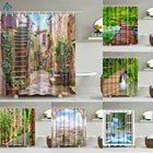 Занавеска для ванной из полиэстера, водонепроницаемая Шторка для ванной с крючками, занавеска для сада, цветов, растений, дороги, загородки