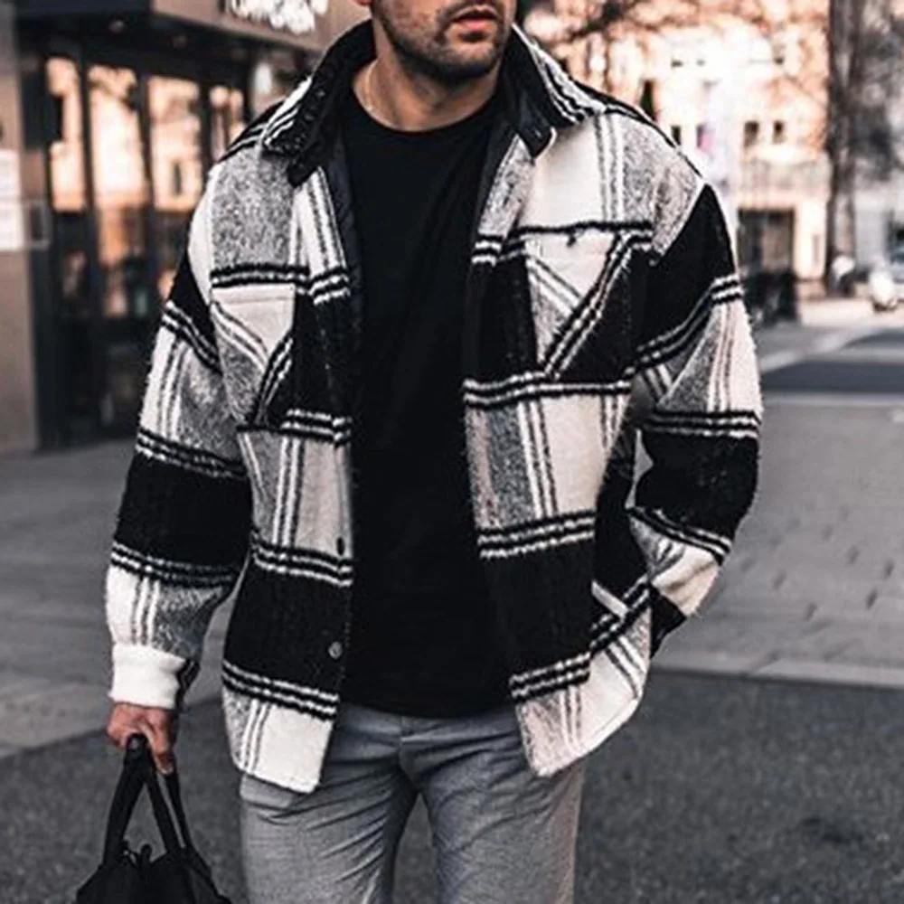 

Men Plaid Jacket Casual Loose Long Sleeve Lapel Autumn Winter Fashion Male Jackets 2021 Fashion Coat African Men's Clothing 4XL
