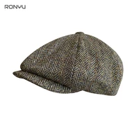 wool cap for men newsboy hats high quality mens brand cap winter herringbone eight blade cap flat hat brown women berets bjm19