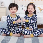 Детские пижамные комплекты для маленьких мальчиков и девочек Милая футболка с длинными рукавами и мультяшным принтом топы и штаны осенняя одежда для сна для детей-подростков