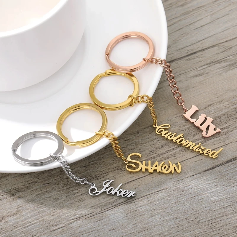 

Custom Keychain For Women Men Personalized Nameplate Keyring Gold Stainless Steel Name Key Chain Custom Couple Jewelry Gifts Bff