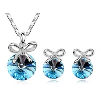 2021 new arrival silver plated jewelry hearts and arrows austrian crystal earrings necklace set satellite sweet knot