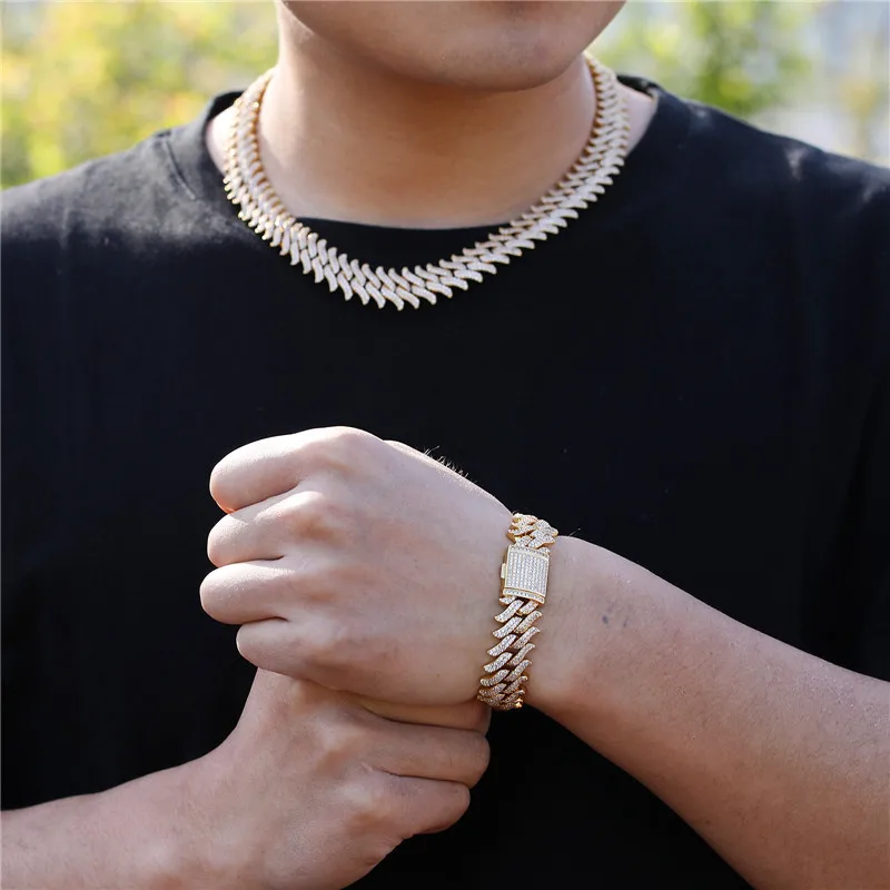 

Hip Hop 16MM 2 Row Iced Out Cubic Zirconia Prong Baguette Cuban Chain White Gold Plated Jewelry CZ Stone Choker Men Necklace