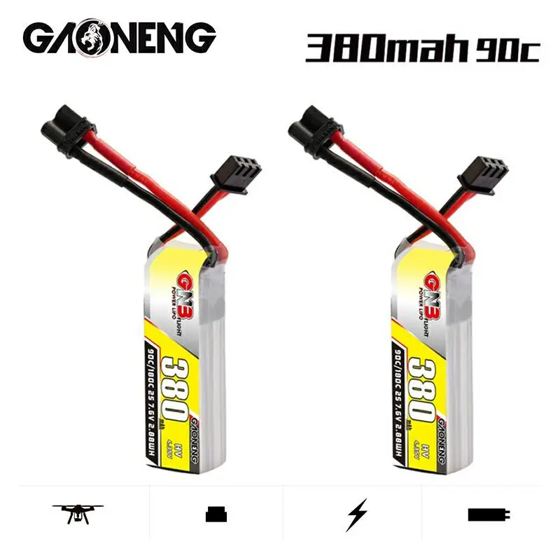 

2PCS GAONENG 2S1P 380mah 7.6V 90C GNB HV Lipo Battery With XT30 Plug For BETAFPV Beta75X 2S Beta65X 2S FPV TINY Whoop Drones