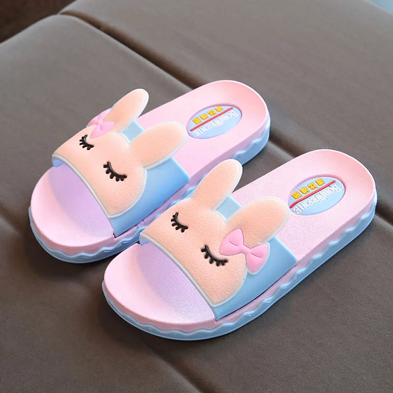 

Summer Kids Slippers Girls Boys Household Cotton Shoes Cartoon Rabbit Ear Wooden Floor Bedroom Baby Slippers Children Shoes