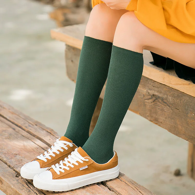 

Anewmorn Autumn JK Solid Color Woman's Tube Socks Vertical Strip Cotton Trend Ladies Socks japanese Collage Style New Street Sox