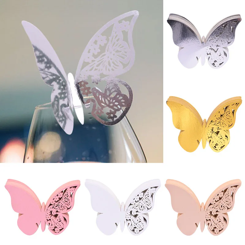 

50pcs Hollow Butterfly Cup Card Mark Wine Glass Name Place Card Wedding Festival Event Party Table Decoration Guest Seats Cards