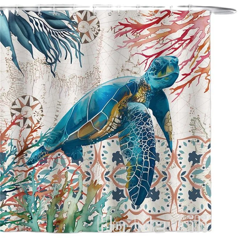 

Sea Turtle Shower Curtain By Ho Me Lili With Hooks Coral Ocean Decorative Polyester Fabric Machine Washable Waterproof