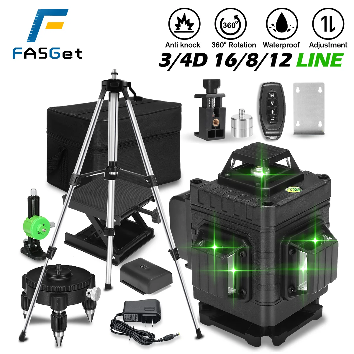Лазерный уровень FASGet с автоматическим самовыравниванием 4D 8/12/16 линий цифровым