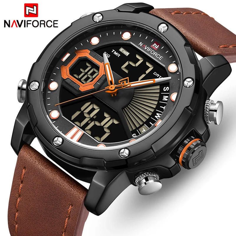 

New NAVIFORCE Men Watch Leather Waterproof Quartz Mens Watches Analog Digital Watch Male Clock Military Sports Relogio Masculino