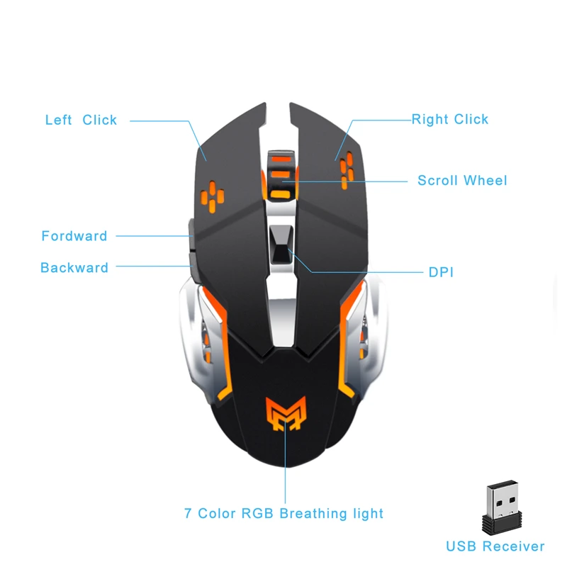 Anmck Беспроводная перезаряжаемая игровая мышь компьютерная 2 4 ГГц оптическая RGB