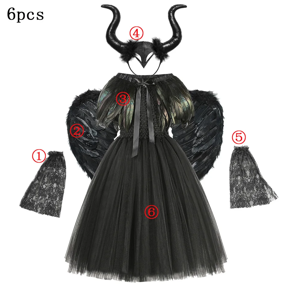 Платье-пачка со злыми и тёмными феями для девочек платье ведьмы с рожками