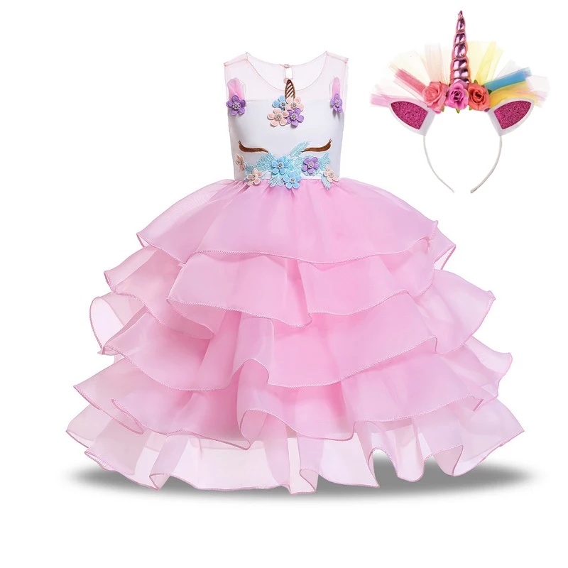 

Платье-пачка для девочек на Хэллоуин с изображением единорога, цветов, торта, костюма с головным убором, Детские принцессы, Необычные темати...