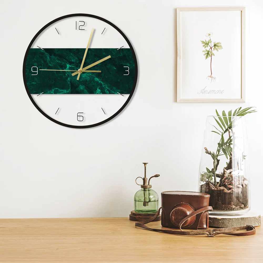 

Dark Green Marble Texture Printed Modern Nordic Acrylic Wall Clock Minimalism Wall Art Non-ticking Decorative Luxury Wall Watch